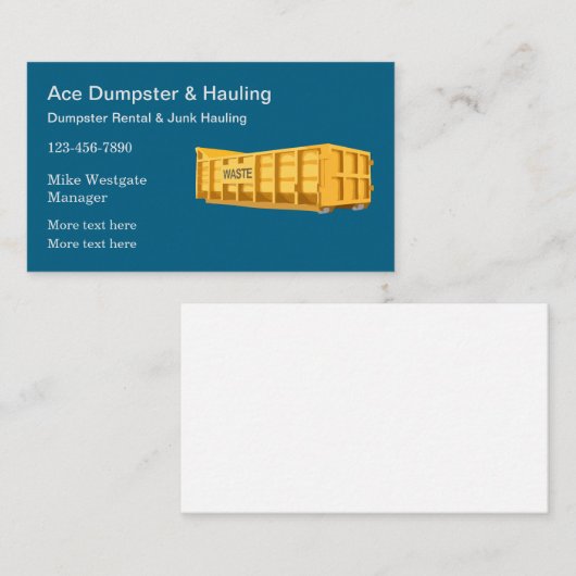 Dumpster Rental & Trash Hauling 名刺 (正面/裏面)