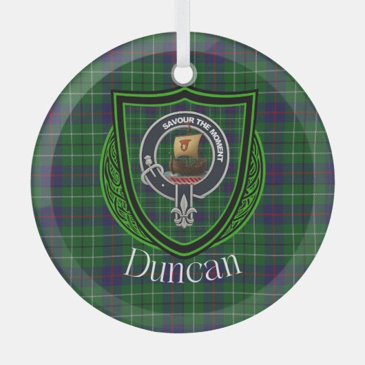 Duncan Scottish Clan Tartan & Crest ガラスオーナメント (正面)
