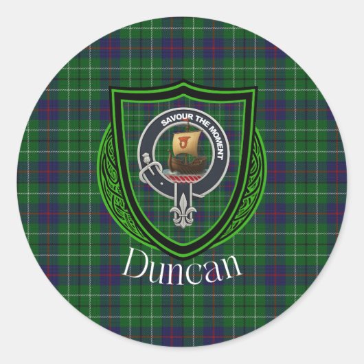 Duncan Scottish Clan Tartan & Crest ラウンドシール (正面)