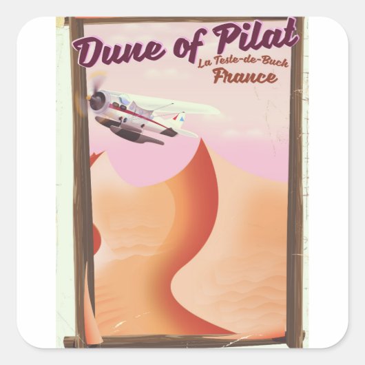 Dune of Pilat, Dunesヴィンテージフランス旅行ポスター。 スクエアシール (正面)