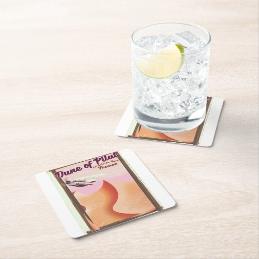 Dune of Pilat, Dunesヴィンテージフランス旅行ポスター。 スクエアペーパーコースター (インサイチュ)