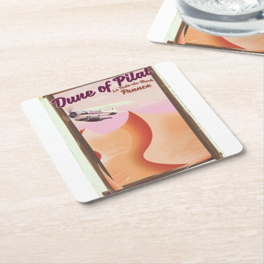 Dune of Pilat, Dunesヴィンテージフランス旅行ポスター。 スクエアペーパーコースター (アングル)