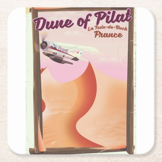 Dune of Pilat, Dunesヴィンテージフランス旅行ポスター。 スクエアペーパーコースター (正面)