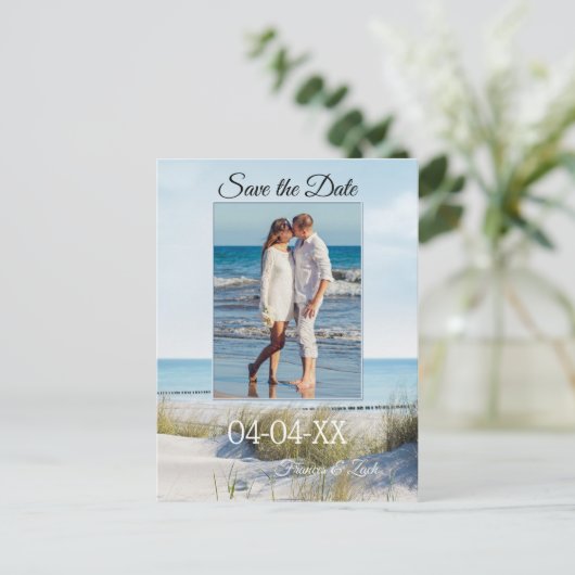 Dunesとビーチの写真Save the Dateはがきを保存 案内ポストカード (スタンド正面)
