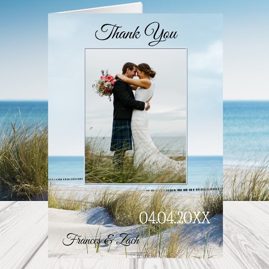 Dunesとビーチ結婚式写真Thank You Note Card