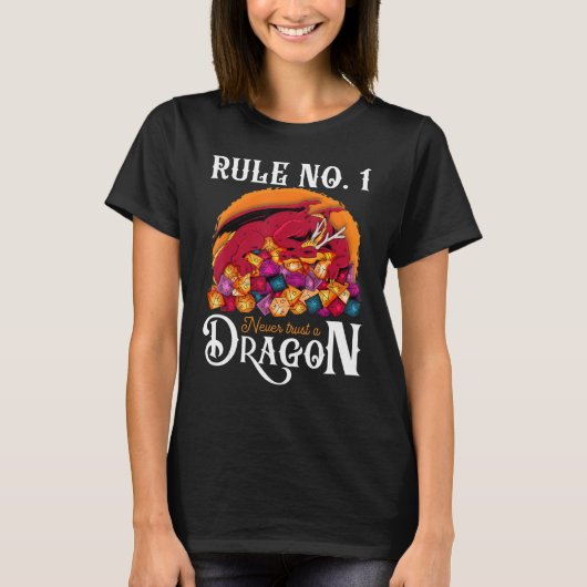 Dungeon Dice Shirt Never Trust A Dragon RPG Gamers Tシャツ (正面)