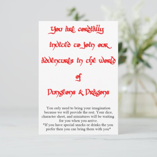 Dungeons & Dragonsのゲーム招待状2面 (スタンド正面)