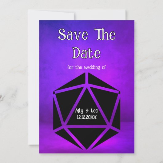 Dungeons & Dragons Wedding D20 Dice Save The Date 招待状 (正面)