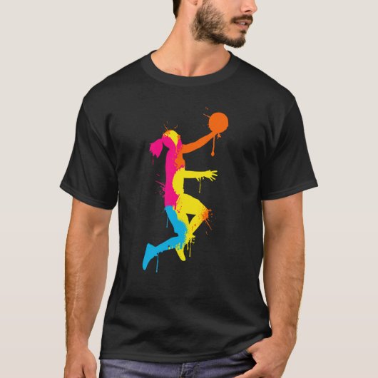 Dunking basketball player basket basketball player tシャツ (正面)