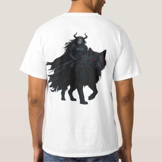 Dunkle Kriegerin auf Höllenwolf Tシャツ (裏面)