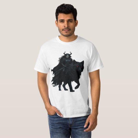  Dunkle Kriegerin auf Höllenwolf Tシャツ (正面フル)