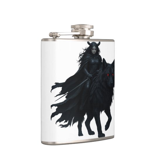 Dunkle Kriegerin auf Schattenwolf – Mystisches Fan フラスク (右)