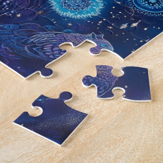 Dunkler Wolf mit Mandala magischer Sternenhimmel ジグソーパズル (側面)