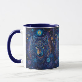 Dunkler Wolf mit Mandala magischer Sternenhimmel マグカップ