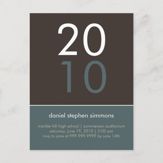 "Duo"カデットブルー&タン卒業招待状 インビテーションポストカード (正面)