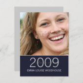 "Duo"ミッドナイトブルー卒業招待状 インビテーションポストカード (正面/裏面)