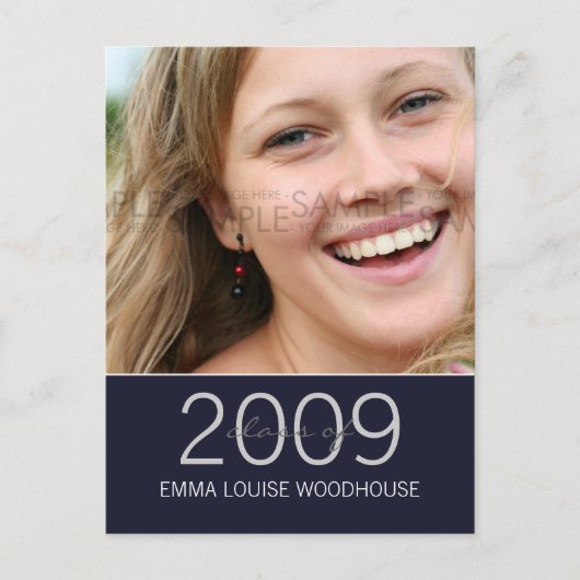 "Duo"ミッドナイトブルー卒業招待状 インビテーションポストカード (正面)