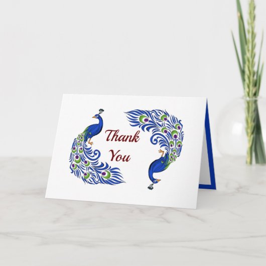 Duo Peacock Folded Wedding Thank You Cards サンキューカード (正面)