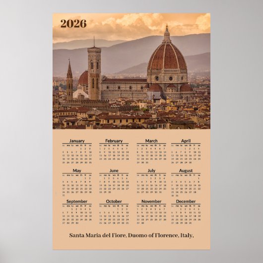 Duomo de Firenze, Florence Italy 2026 Calendar ポスター (正面)