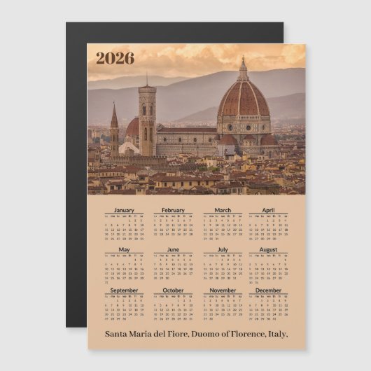 Duomo Florence Italy 2026 Calendar Magnetic Card (正面/裏面)