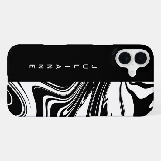 Duotone Black White Block and Swirl Add Name iPhoneケース (裏面横)
