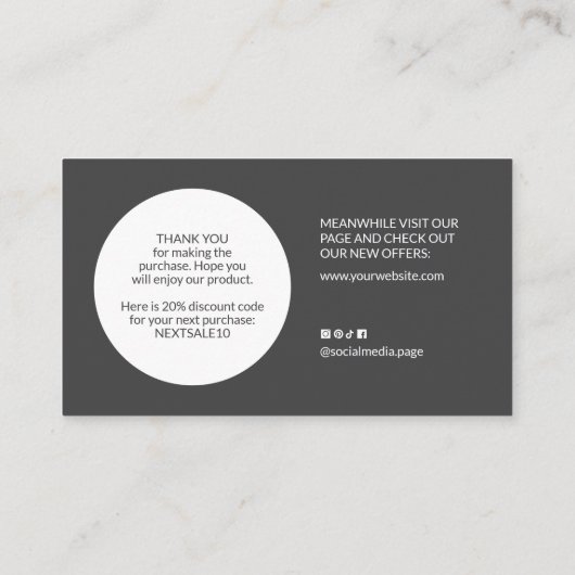 Duotone elegant gray white Thank you card 名刺 (裏面)