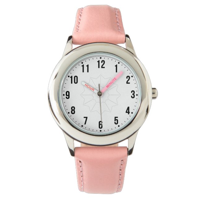 Durable Kids Watch with Soft Pink Leather Band 腕時計 (正面)