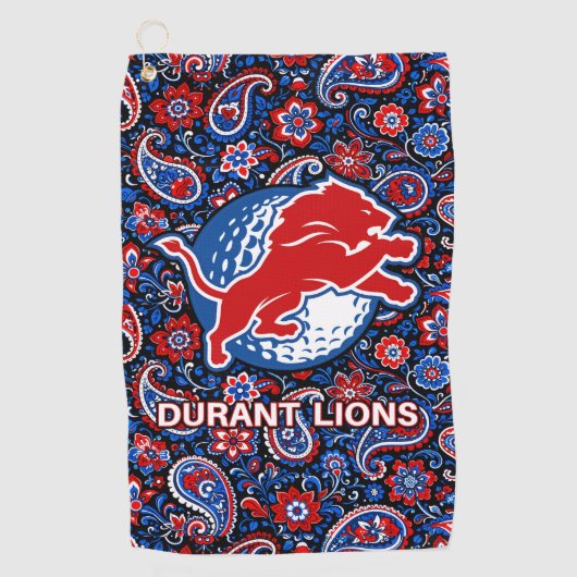 Durant Lions Golf - Paisley Blue Floral ゴルフタオル (正面)