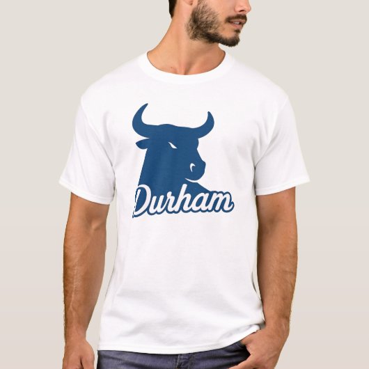 Durham Bull Headロゴ – Blue はっきりした Script City Tシャツ (正面)