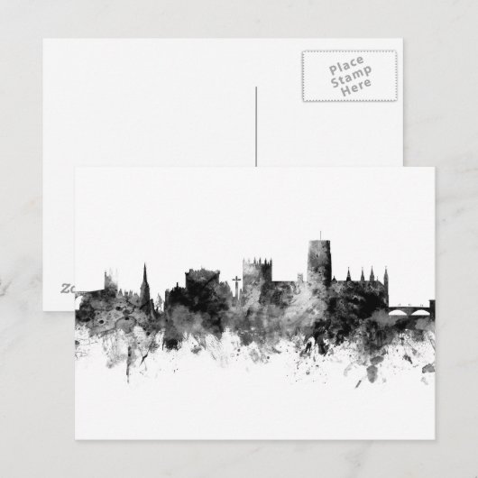 Durham England Skyline Cityscape Black White ポストカード (正面/裏面)