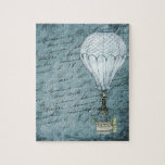 Dusk Blue Hot Air Balloon Steampunk Handwriting ジグソーパズル<br><div class="desc">This design features a Victorian Steampunk Hot Air Balloon gently flying in front of a scrapbook background page filled with handwriting washed with shades of soft, dusk blue. This serene design is loved by men and woman equally, making it great for a gift for anyone on your list who loves...</div>