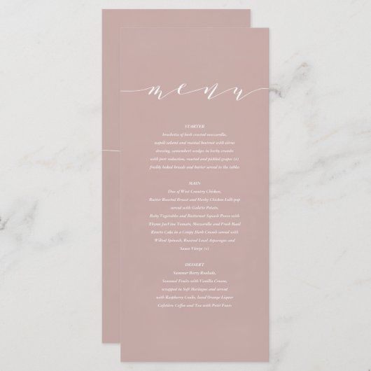 Duskyピンクのエレガントな水彩画の色彩の鮮やかな結婚式 メニュー (正面/裏面)