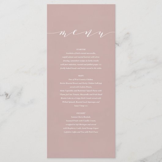 Duskyピンクのエレガントな水彩画の色彩の鮮やかな結婚式 メニュー (正面)