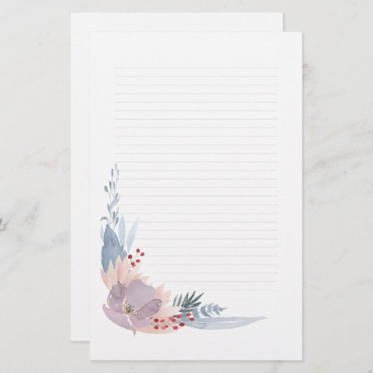 Duskyピンクの水彩画の花のノート紙 便箋 (正面/裏面)