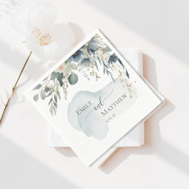 Dusky Blue Greenery Wedding Napkin スタンダードカクテルナプキン