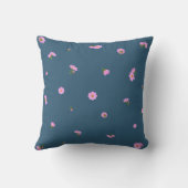Dusky Blue Japanese Pink Cosmos Floral Pattern クッション (裏面)