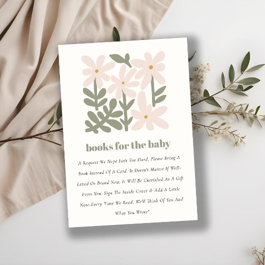 Dusky Blush Retro Minimal Floral Books For Baby エンクロージャーカード