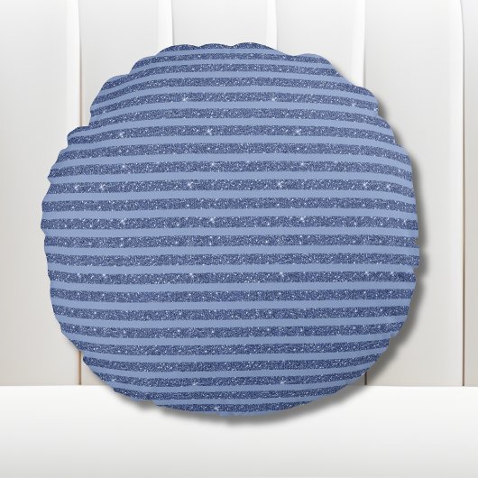 Dusky Indigo Glitter Style Horizontal Stripes ラウンドクッション