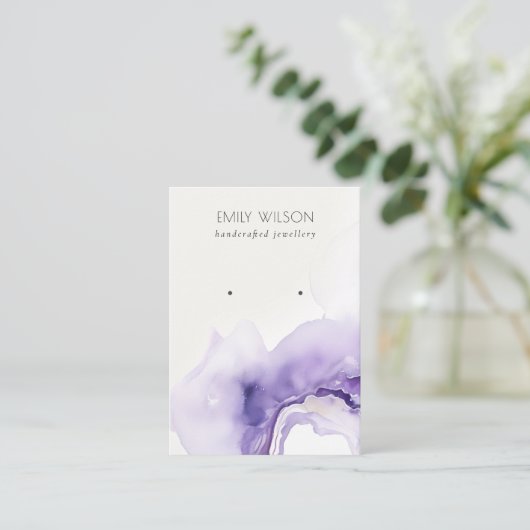 Dusky Lilac Abstract Watercolor Agate Earring 名刺 (スタンド正面)