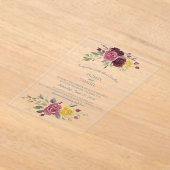 Dusky Pastel Watercolor Roses Blue アクリル招待状 (レイダウン)