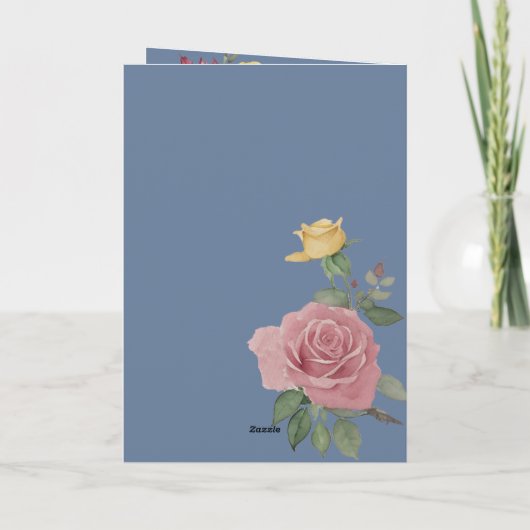 Dusky Pastel Watercolor Roses Blue 招待状 (裏面)