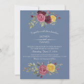 Dusky Pastel Watercolor Roses Blue 招待状 (正面)