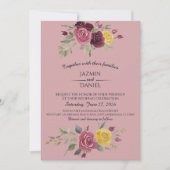Dusky Pastel Watercolor Roses Maroon Invitation 招待状 (正面)