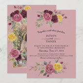 Dusky Pastel Watercolor Roses Maroon Invitation 招待状 (正面/裏面)