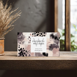 Dusky Pink Black Abstract Monogram Business Cards