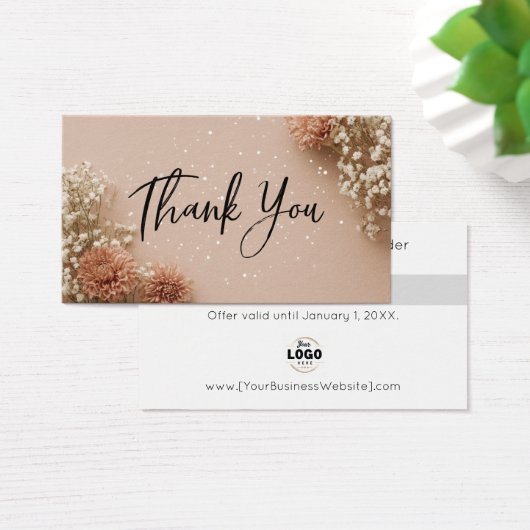 Dusky Pink Botanical Thank You Discount Cards (デスク)
