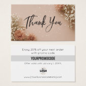 Dusky Pink Botanical Thank You Discount Cards (正面&裏面)