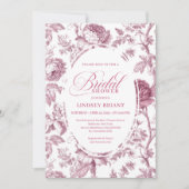Dusky Pink Toile Roses Pattern Bridal Shower Invit 招待状 (正面)