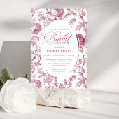 Dusky Pink Toile Roses Pattern Bridal Shower Invit 招待状