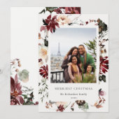 Dusky Poinsettia Floral Merriest Christmas Photo シーズンカード (正面/裏面)